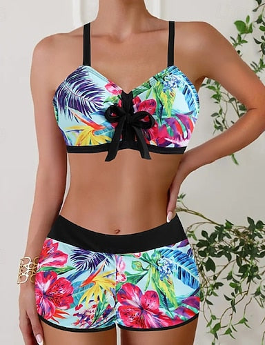 Swimwear 2 Piece Briefs Swimsuit Patchwork Backless Vacation Beach Wear V Neck Sleeveless Bathing Suits