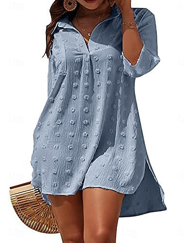 Swimwear Cover Up Swim Dress Dress Swimsuit Ruched Vacation Beach Wear Plain V Neck Sleeveless Bathing Suits