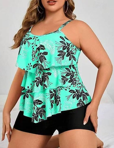 Bathing Suit Tankini 2 Pieces Tropical Ultra Light (ul) Tummy Control Elastic Sleeveless Swimwear Surfing Snorkeling Summer