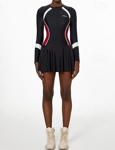 Rash Guard Swim Dress One Pieces Patchwork Zip Up Uv Protection Elastic Long Sleeve Swimwear Swimsuit Surfing Snorkeling Swimming Summer