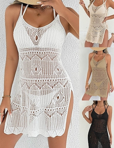 Swimwear Cover Up Swim Dress Dress Swimsuit Cut Out Vacation Beach Wear Color Halter Neck Sleeveless Bathing Suits