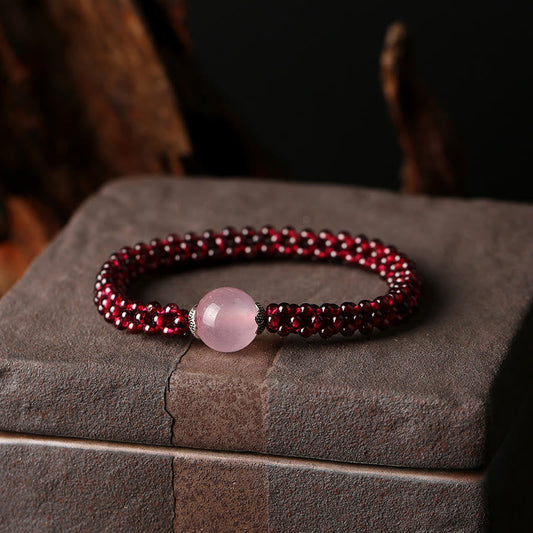 Garnet Protection Bracelet With Pink Crystal and Amazonite Beads