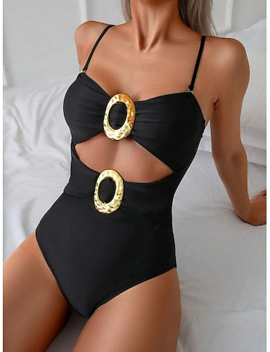 Swimwear One Piece Monokini Swimsuit Cutout Tummy Control High Waist Backless Vacation Beach Wear Color U Neck Sleeveless Bathing Suits