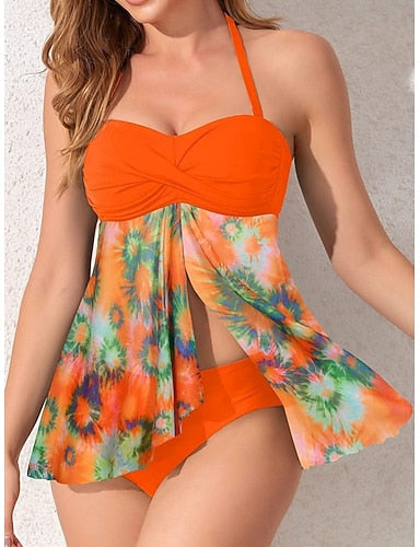Tankini 2 Piece Swimsuit Underwire Cheeky Tummy Control High Waist Slim Backless Vacation Beach Wear Strapless Sleeveless Bathing Suits