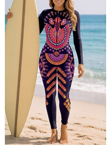 Standard Rash Guard Full Body Swimwear Dive Skin Suit Folk Front Zip Upf50+ Quick Dry High Elasticity Long Sleeve Swimwear Surfing Canoeing Diving Summer