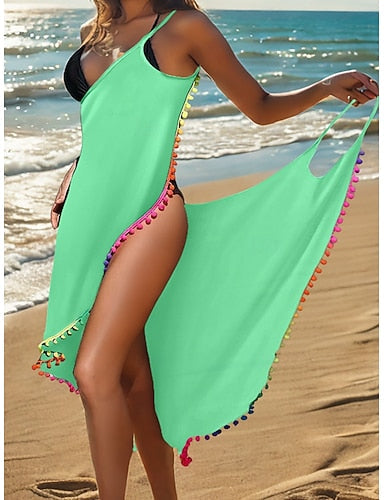 Swimwear Cover Up Swimdresses Dress Swimsuit Ruched Backless Vacation Beach Wear Color V Neck Sleeveless Bathing Suits
