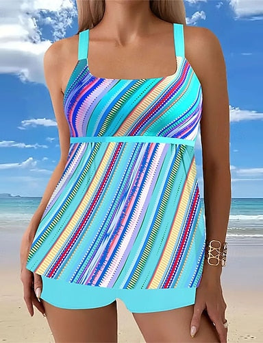Tankini Two Piece Swimsuit Swimwear Swimwear Black Blue Breathable Quick Dry Lightweight Sleeveless - Swimming Surfing Beach Summer Spring