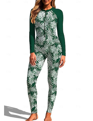 Regular Rash Guard Full Body Rash Guard One Piece Surfing Suit Tropical Zip Up With Built in Bra Front Zip Uv Sun Protection Full Coverage Upf50+ Long Sleeve Full Body Swimwear