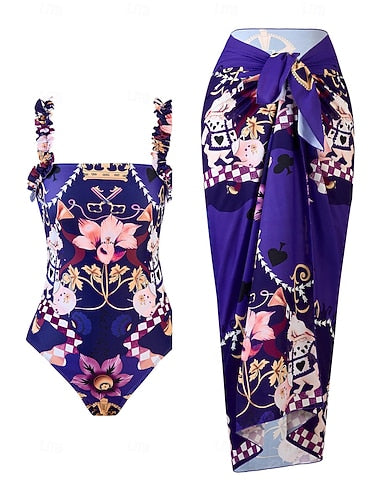 Swimwear One Piece 2 Piece Monokini Skirt Swimsuit Tummy Control High Waist Slim Backless Vacation Beach Wear V Neck Sleeveless Bathing Suits