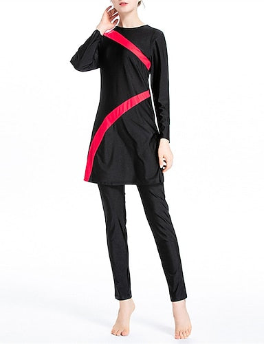 Burkini Hijab Swimsuit Patchwork 3-piece Modest Swimwear Spandex Full Coverage Upf50+ Long Sleeve Bathing Suit Surfing Beach Water Sports Summer