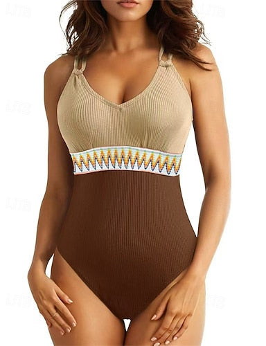 One Piece Swimsuit Open Back Swimwear Patchwork Swimwear Black Blue Breathable Quick Dry Sleeveless - Swimming Surfing Snorkeling Summer