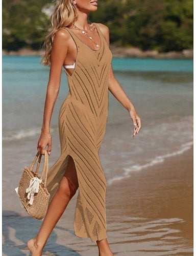 Cover Up Swimsuit Cut Out Vacation Beach Wear Color Sleeveless Bathing Suits