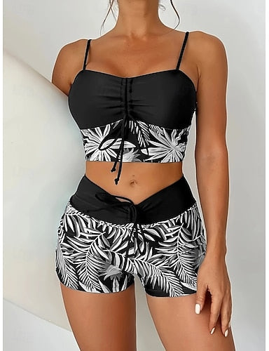 Swimwear Bikini 2 Piece Shorts Swimsuit Slim Backless Vacation Beach Wear V Neck Sleeveless Bathing Suits