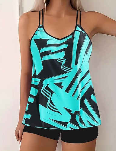 Swimwear 2 Piece Shorts Swimsuit Backless Vacation Beach Wear V Neck Sleeveless Bathing Suits