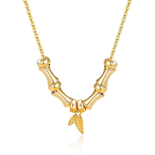 Golden Bamboo Pattern Titanium Steel Spiritual Necklace for Wealth
