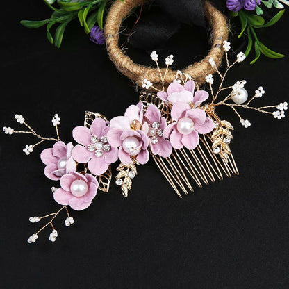 Golden Leaf Flower Pearl Chinese Hairpin Set - 4pcs Comb
