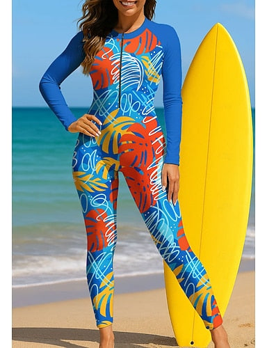 Regular Rash Guard Full Body Rash Guard Bathing Suit Abstract Tropical With Built in Bra Front Zip Uv Sun Protection Full Coverage Upf50+ Full Body Swimwear Bodysuit Surfing Canoeing