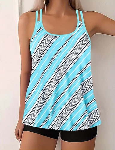Swimwear 2 Piece Shorts Swimsuit Backless Vacation Beach Wear U Neck Sleeveless Bathing Suits