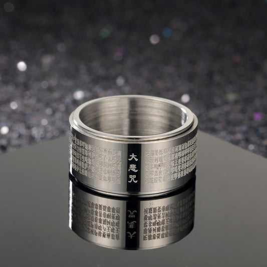 Great Compassion Mantra Rotatable Titanium Steel Ring Us8