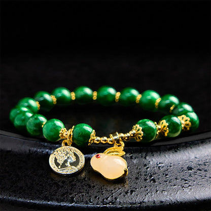 Green Calcite Clarity Bracelet With Rabbit Charm 14-16cm