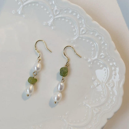 [] Green Quartz Pearl Earrings (2 Styles)