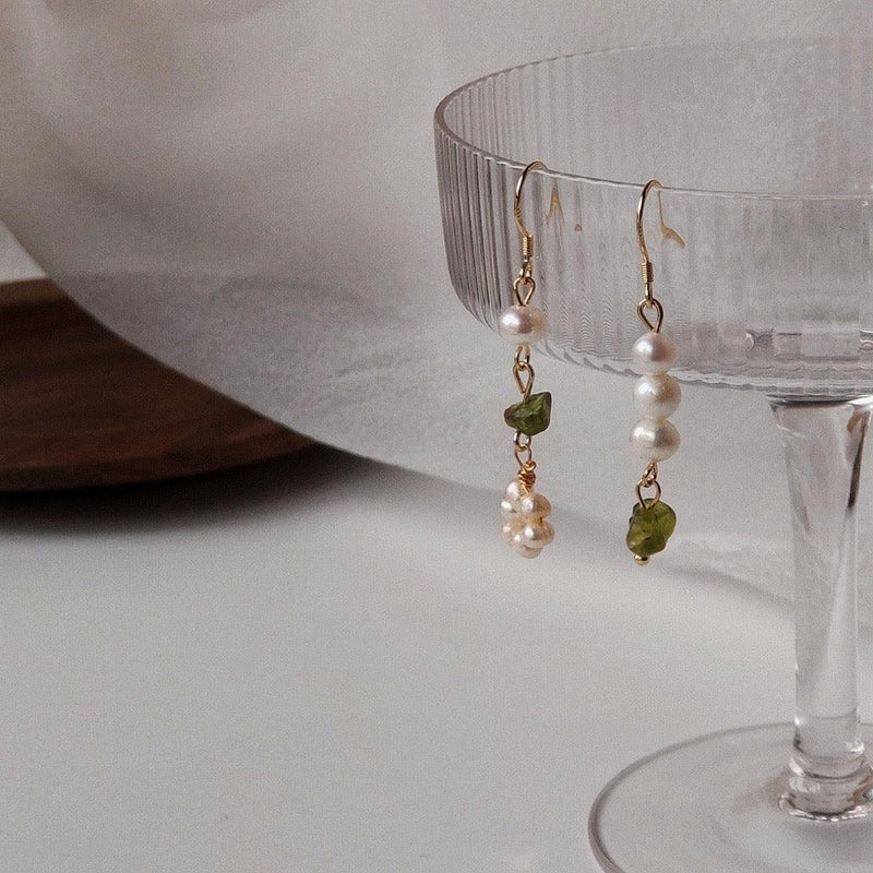 Anya Green Quartz Pearl Earrings