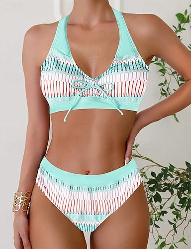 Swimwear 2 Piece Cheeky Swimsuit Backless Vacation Beach Wear Halter Neck Sleeveless Bathing Suits