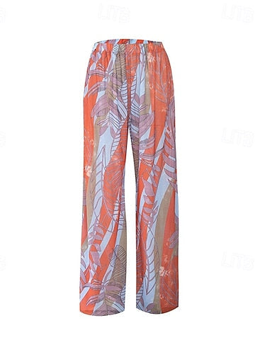Beach Vacation Pants Flowy Palazzo Wide-leg Pants Graphic Loose Chiffon Uv Protection Breathable Bottoms Surfing Beach Vacation Autumn