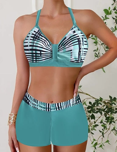 Swimwear 2 Piece Briefs Swimsuit Backless Vacation Beach Wear Halter Neck Sleeveless Bathing Suits
