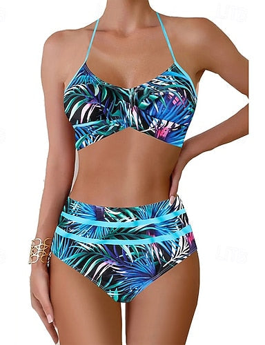 Tankini Two Piece Swimsuit Ruffle Swimwear Swimwear Blue Gold Breathable Quick Dry Lightweight Sleeveless - Swimming Surfing Beach Summer Spring