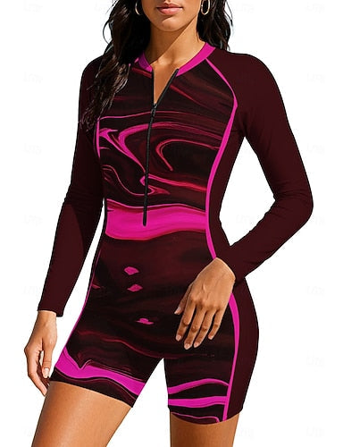 Rash Guard Dive Skin Suit Bathing Suit Swimsuit Set Abstract Zip Up Removable Pad Front Zip Uv Sun Protection Upf50+ Ultra Light (ul) Long Sleeve Swimwear Sun Shirt Surfing Beach Water Sports