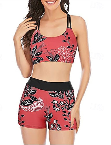 Tankini Two Piece Swimsuit Backless Criss Cross Swimwear Swimwear Red Royal Blue Breathable Quick Dry Lightweight Sleeveless - Swimming Surfing Beach Summer Spring