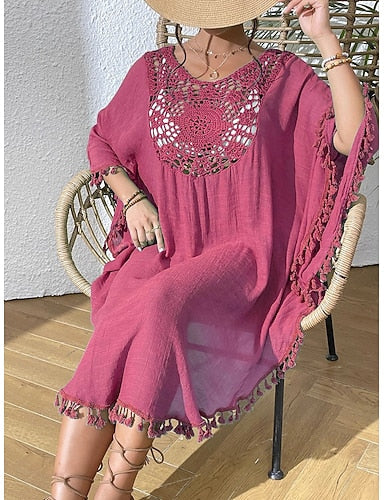 Swimwear Cover Up Rash Guard Dress Swimsuit Ruched Cut Out Vacation Color Round Neck Long Sleeve Bathing Suits