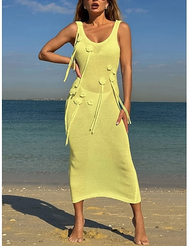 Swimwear Cover Up Swim Dress Swimsuit Vacation Beach Wear Color U Neck Sleeveless Bathing Suits