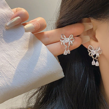 Heart Ribbon Earrings in Silver