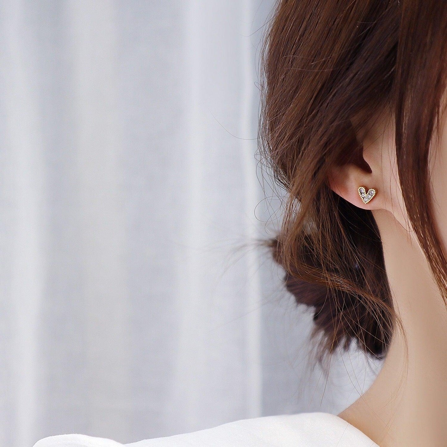 Diamond Heart Stud Earrings