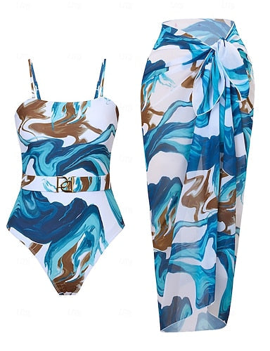 Swimwear One Piece 2 Piece Monokini Skirt Swimsuit Tummy Control High Waist Slim Backless Vacation Beach Wear V Neck Sleeveless Bathing Suits