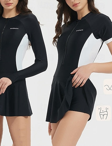 Rash Guard Bathing Suit One Piece Swimsuit Color-blocking Upf50+ Breathable Swimwear Surfing Canoeing Snorkeling Spring