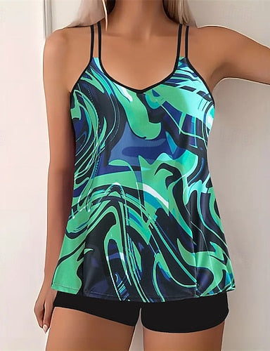 Tankini Two Piece Swimsuit Racerback Swimwear Swimwear Sky Blue Purple Breathable Quick Dry Lightweight Sleeveless - Swimming Surfing Beach Summer Spring
