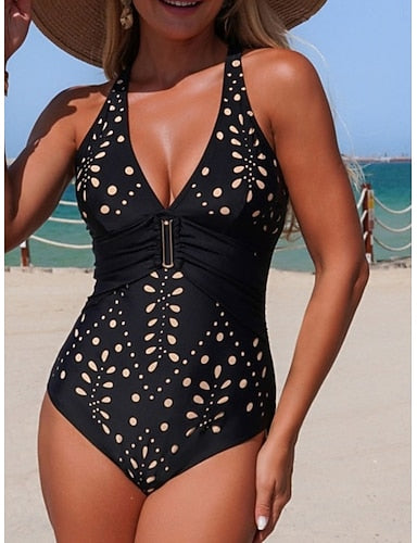 Swimwear Bikini 2 Piece Swimsuit Slim Backless Vacation Beach Wear Geometric V Neck Sleeveless Bathing Suits