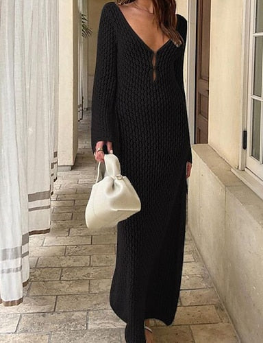Swimwear Cover Up Swimdresses Dress Swimsuit Cut Out Vacation Beach Wear Plain V Neck Long Sleeve Bathing Suits