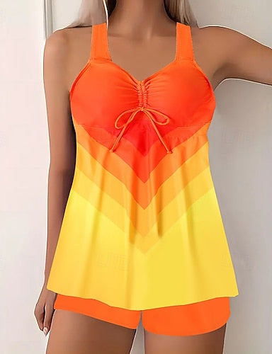 Swimwear 2 Piece Shorts Swimsuit Backless Vacation Beach Wear Graphic Round Neck Sleeveless Bathing Suits