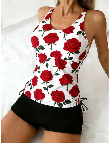 Swimwear Tankini 2 Piece High Waist Swimsuit Tummy Control High Waist Slim Backless Vacation Beach Wear U Neck Sleeveless Bathing Suits