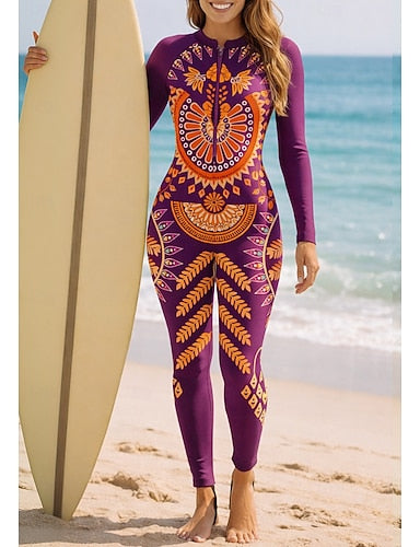 Standard Rash Guard Full Body Swimwear Dive Skin Suit Folk Front Zip Upf50+ Quick Dry High Elasticity Long Sleeve Swimwear Surfing Canoeing Diving Summer