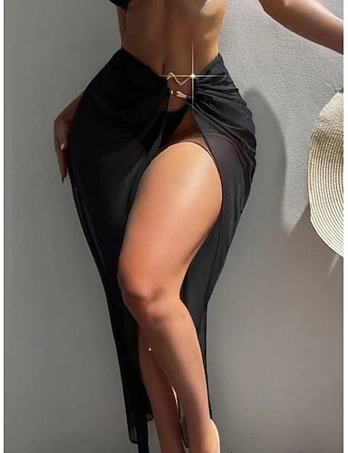 Swimwear Cover Up Skirt Swimsuit Ruched Vacation Beach Wear Color Sleeveless Bathing Suits