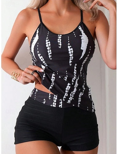 Tankini 2 Piece Swimsuit Ruched High Waist Tummy Control High Waist Slim Backless Vacation Beach Wear U Neck Sleeveless Bathing Suits