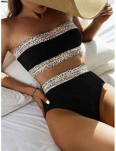 Swimwear Bikini 2 Piece Briefs Swimsuit Backless Printing Bandeau Strapless Designer Leopard Strapless Sleeveless Bathing Suits