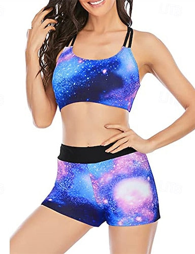 Tankini Two Piece Swimsuit Backless Criss Cross Swimwear Swimwear Red Royal Blue Breathable Quick Dry Lightweight Sleeveless - Swimming Surfing Beach Summer Spring