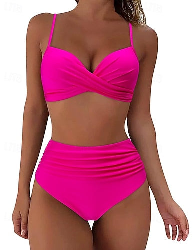 Bathing Suit Swimsuits High Waisted Bikini Colored Uv Protection Elastic Sleeveless Swimwear Swimsuit Surfing Diving Swimming Summer