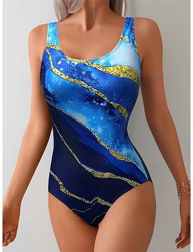 Swimwear One Piece Skirt Swimsuit Vacation Ombre Graphic Sleeveless Bathing Suits